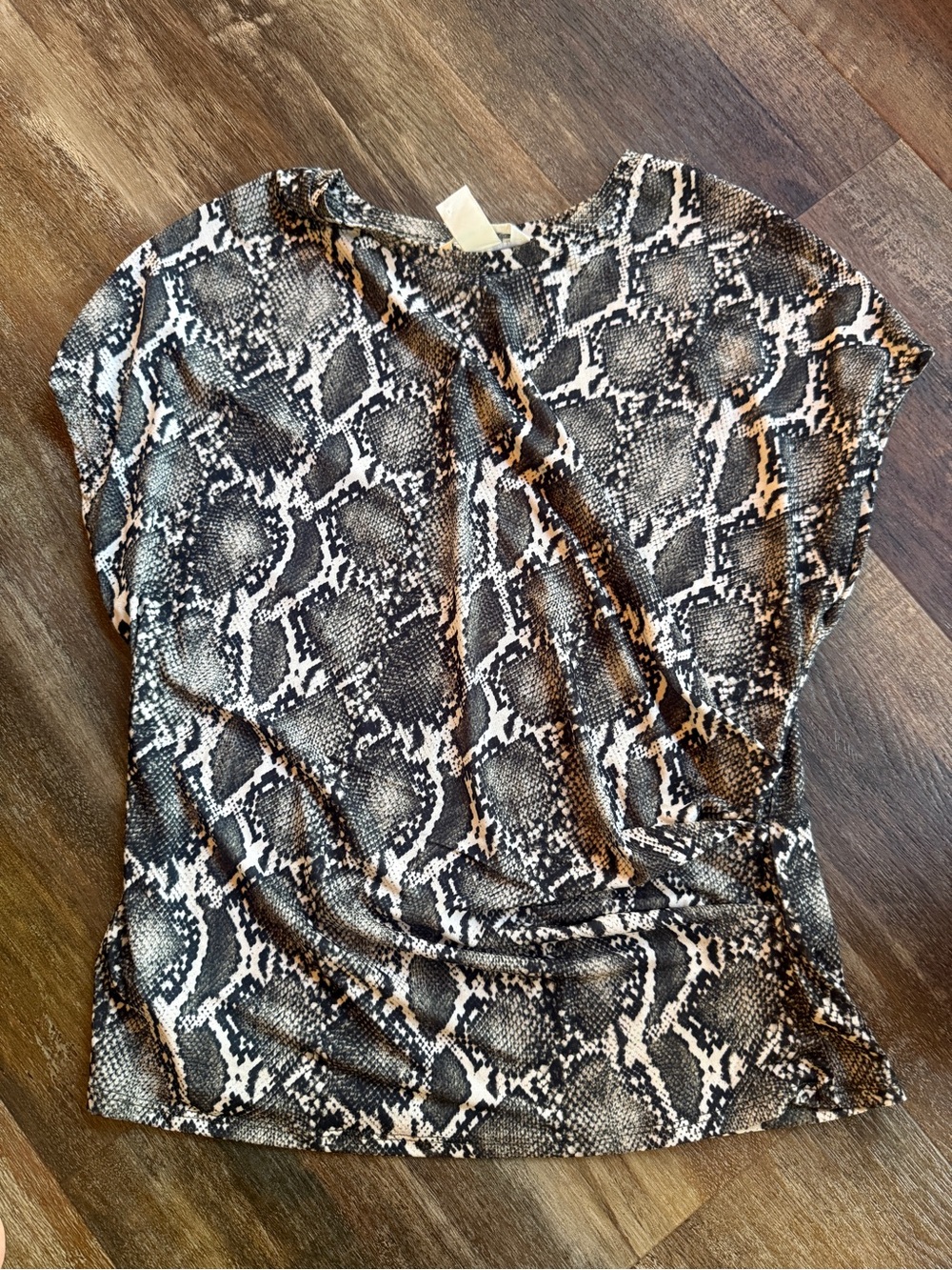 H&M Snake Print Short Sleeve Blouse - Black & Cream Size L